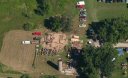 Aerial photograph of volunteers at the Flumerfelt Barn project